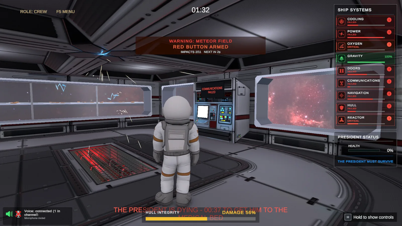 Captura: campo de meteoritos y botón rojo armado